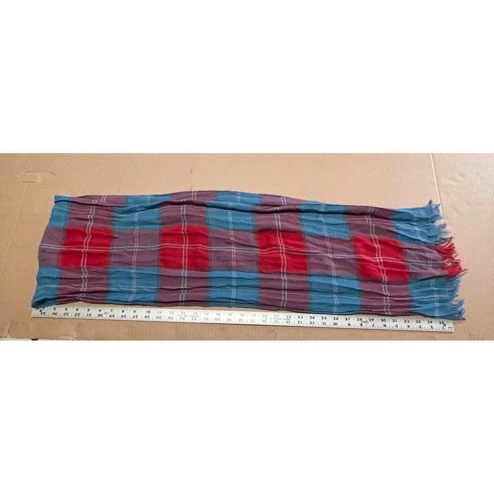 Gap Red/Blue Plaid Fringed Rectangle Scarf 70